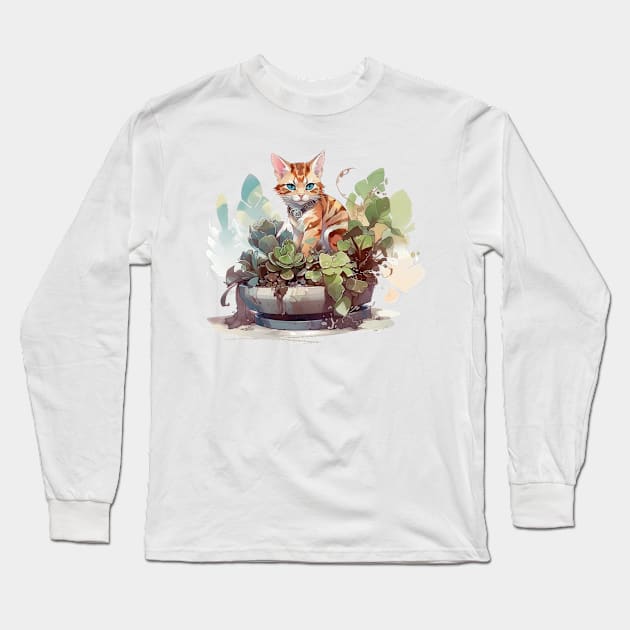 Cute Bengal cat Long Sleeve T-Shirt by GreenMary Design